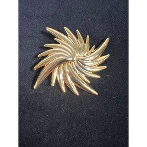 Gold-Tone Spiral Starburst Brooch Pin Jewelry Accessory Art Deco Esthetic